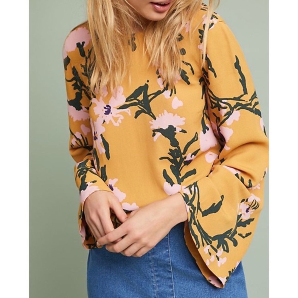 Marimekko Mustard and Pink Floral Long Sleeve Top - Picture 4 of 4
